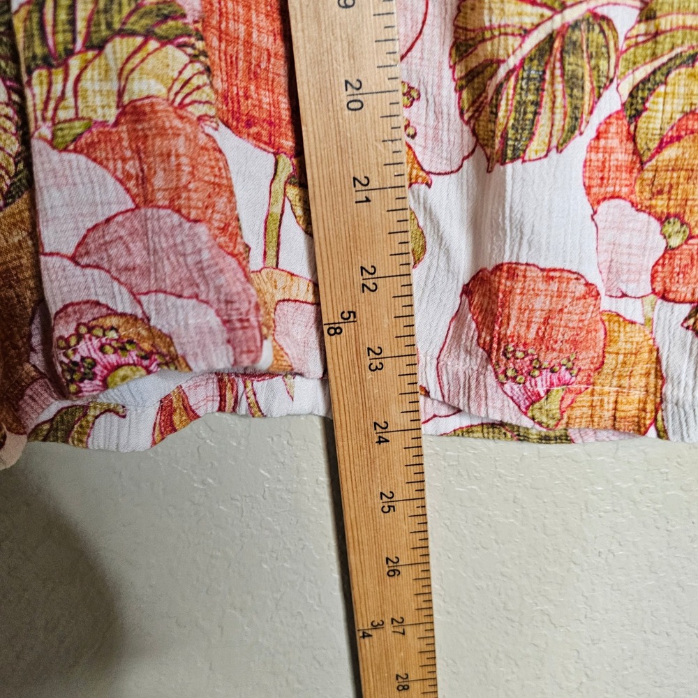 Garnet Hill Womens Floral Viscose Blouse Orange Pink Flutter Sleeve Top Large - Picture 7 of 8